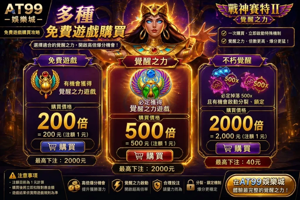 戰神賽特2免費遊戲購買畫面,解析覺醒之力與不同購買模式差異